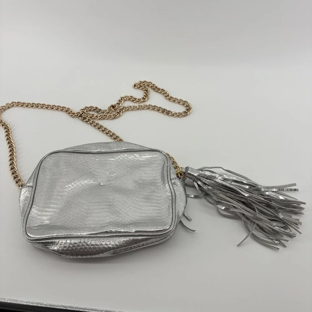 Victoria's Secret‎ Crossbody Bag Silver Womens OS Snakeskin Tassel Chain Strap
